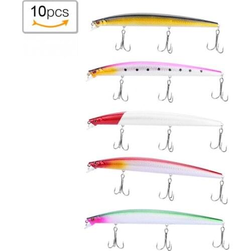 10 pcs Fishing Lure Set Minnow Lure Lifelike Fish Eye Hard Pencil Lure with Treble Sharp Barbed Hook for Freshwater/Sea Fishing