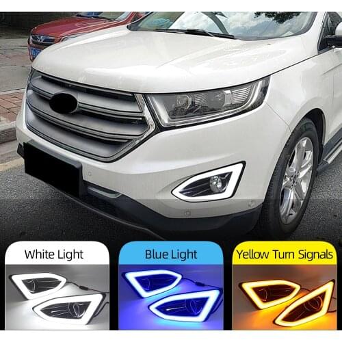 2Pcs Car LED DRL For Ford Edge 2015 2016 2017 2018 Daytime Running Light with Yellow siganl Fog Lamp cover
