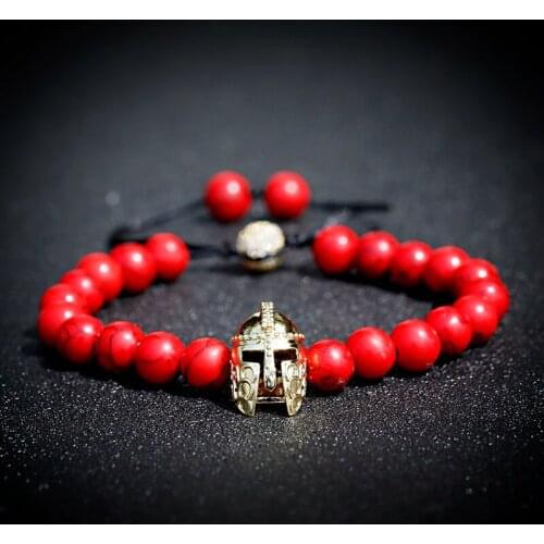 2020 Fashion Gold Helmet Bracelet Men Charm Red Turquoises Stone Beads Bracelets&Bangles Women Pulsera Hombre
