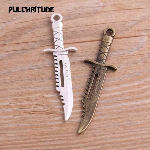 4PCS 19*65mm New Product Two Color Weapon Knife Charms Simulation Pendant Jewelry Metal Alloy Jewelry Marking