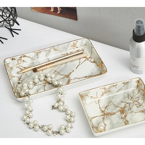 White Marble Ceramics Storage Tray Square Fruit Tray Decorative Plate Jewelry Food Dessert Storage Dish Decoration