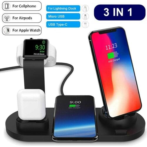 Qi Wireless Multi Functional 9918 Fast Charger Stand Dock 3in1 For Watch iP 8 X Xs XR Android Phones For Airpod