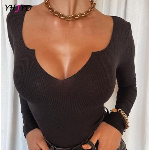 Long Sleeve Bodysuit for Women V Neck Sexy Body Elegant Streetwear 2021 Autumn Bodycon Purple Black Gray Ribbed Bodysuits Female