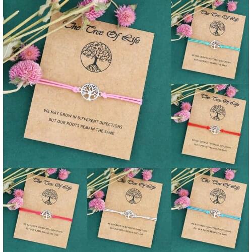 Tree of Life Bracelet Hollow Tree of Life Charm Bracelet Friendship Red Rope Card Bracelet Woman Men Family Bracelets Gift