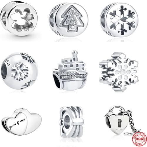 New 925 Sterling Silver Christmas Gift Tree Snowflake Boat Heart Bead Fit Original Pandora charm Bracelets Women DIY Jewelry