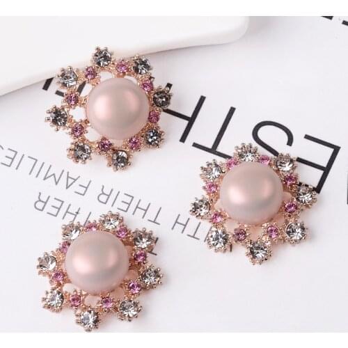 50pcs 25mm Gold color New fashion Alloy Material Crystal Pearl Flower Shape Beads charm for DIY Handmade Jewelry Making