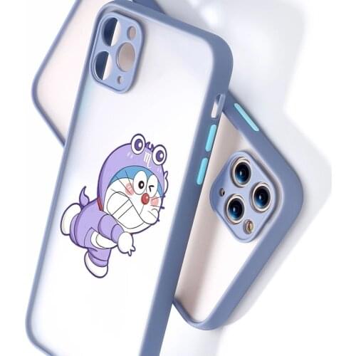Japan anime Doraemon Phone Case Colorful Bumper Shockproof Trasparent For iPhone 11 12 Pro Max Mini XR X XS 7 8 Plus Gray Cover