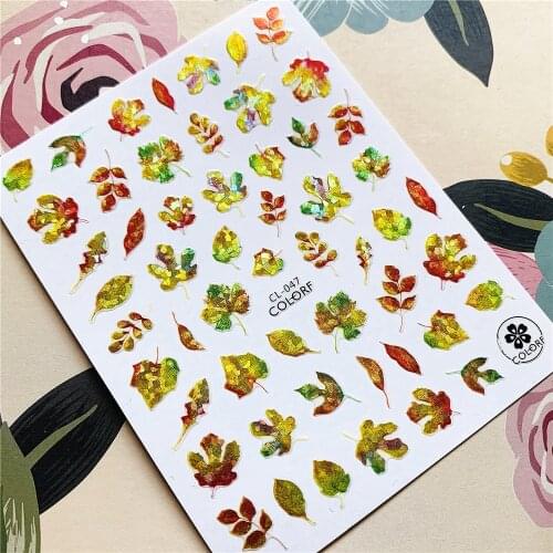 CL-047 CL-051 Laser leaves Ginkgo biloba Maple leaf 3D Back glue Nail decal Nail sticker Nail decoration Nail art Nail ornament
