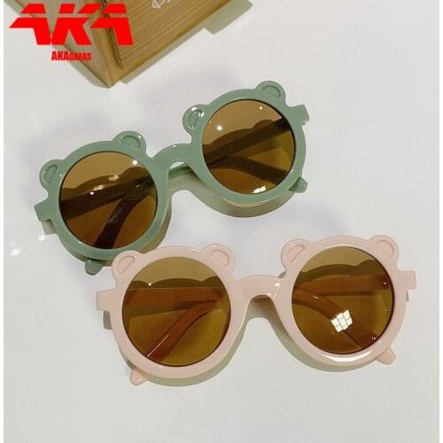 AKAgafas Children Sunglasses Round Cute Bear Children Sunglasses Simple Style Kids Selfie 2021 Glasses Photograph Sunglasses Boy