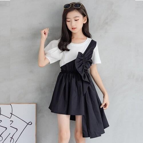 Kids Dresses for Girls Clothes Short Sleeve Teenager Girl Summer Dress Elegant Irregular Party Dress Children 6 8 10 12 14 16 Y