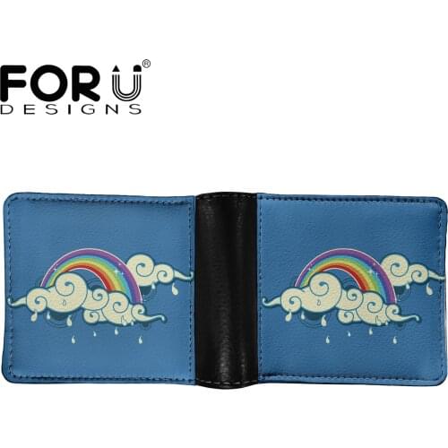 FORUDESIGNS Colorful Rainbow cloud Design Mens Wallet Made of Leather Cute Style Student Short PU Purse Money Coin Pocket 2021