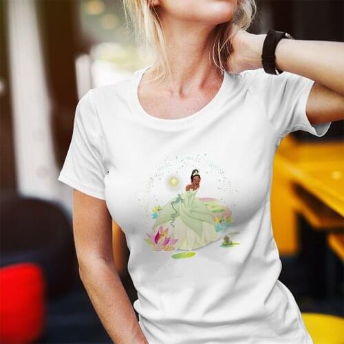 Disney Tiana The Princess And The Frog Cartoon T Shirt Women Fashion Summer New Products Short Sleeve Color T-Shirts Female Cute