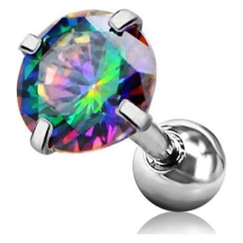 JUNLOWPY 16G Stainless Steel Rainbow Zircon Tragus Earing Cartilage Piercing Ear Studs Helix Barbell Fancy Body Jewelry