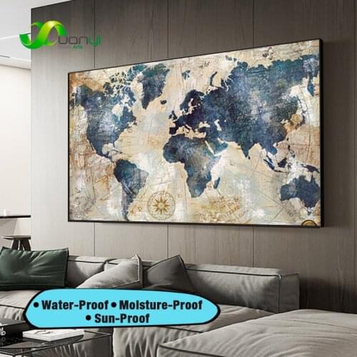 Retro Oil Painting World Map Poster Large Wall Decor Canvas Wall Art Painting Print On Canvas Art Picture For Living Room