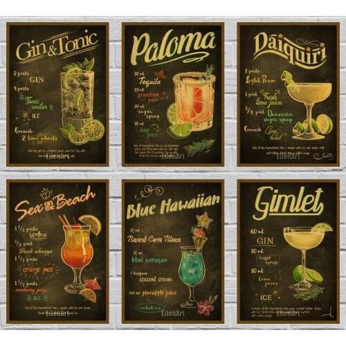 Cocktail Vintage Poster and Prints Painting Kraft Paper Retro Posters Livingroom Decoration Bar Pub Cafe Wall Art Decor 42X30cm