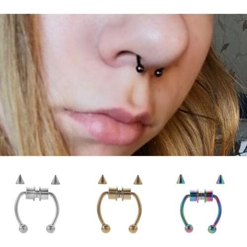 1 Pcs Fake Nose Ring Hoop Nose Septum Rings Goth Magnet Nose Punk Fake Non Piercing Body Jewelry Unusual Costume Jewelry