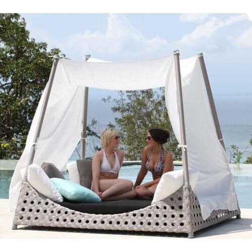 Freeshipping Lounger Outdoor Rattan Sofa Lying Bed Balcony Villa Outdoor PU Rattan Chairs Sets