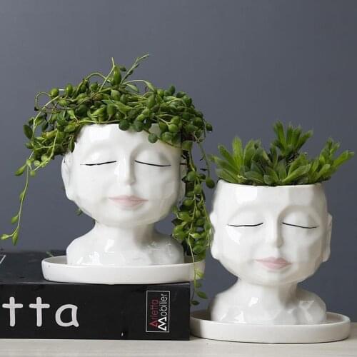 Creative Human head pot cute home decor Ceramic bonsai pot succulent macetas decorativas plant flower pots garden accessories
