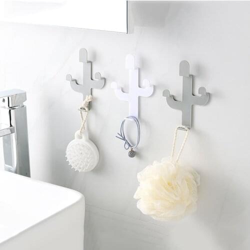 1PC Cactus Shaped Hooks Seamless Adhesive Hook Wall Hanging Clothes Wall Door Towel Bag Key Hanger Home Kitchen Bathroom Tools