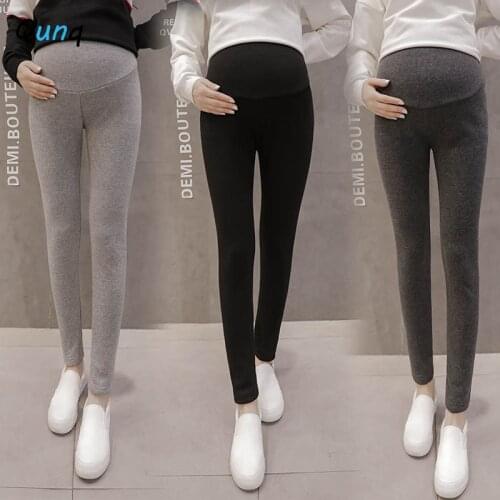 Qunq Pregnancy Leggings Thick Velvet Warm Fall Winter Skinny Maternity Trousers 2020 New Stomach Lift Pants for Pregnant Woman