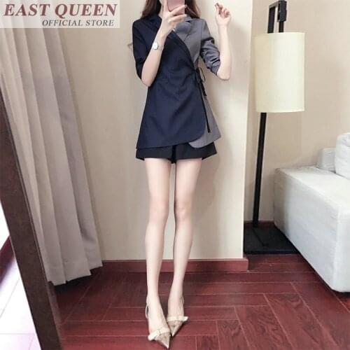 Summer women suits two piece clothing set half sleeve turn-down collar female tops elastic waist shorts office suits DD646 L
