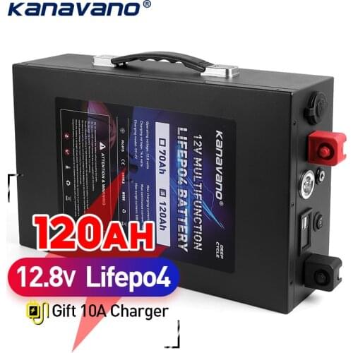 12v120Ah Lithium Iron Phosphate LiFePO4 Deep Cycle Rechargeable Battery Pack Metal Outdoors Camping Travel with 10Acharger