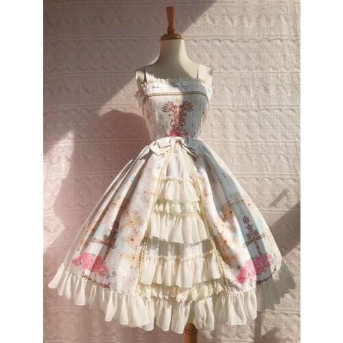 Sweet Lolita Dress Layered Ruffles Lolita Jumper Skirt Straps Printed Lolita JSK Cute Dress