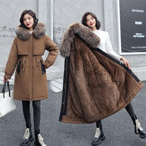 2021 New Fashion Long Winter Coat Women Clothing Wool Liner Hooded Parkas Slim With Fur Collar Warm Winter Jacket Women