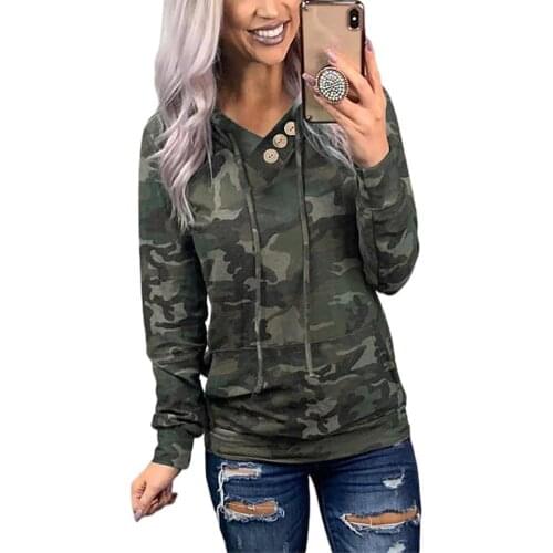 50% New Arrival !!! Women Fashion Buttons Long Sleeve Hoodie Camo Leopard Snake Sweatshirt Blouse