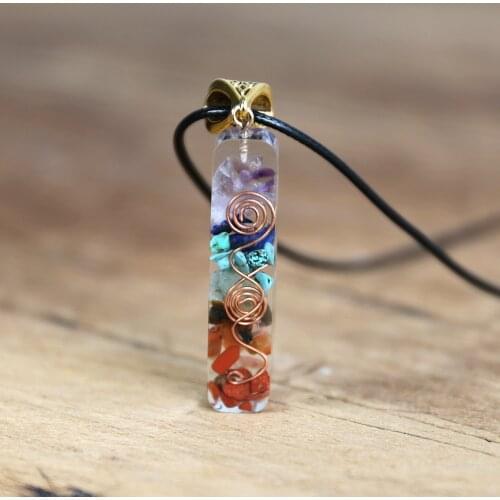 Reiki 7 Chakra Orgone Pendant Necklace Energy Healing Crystals Chips Tumbled Stones Mixed Orgonite Resin Necklace