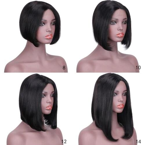 Peruvian 13*1 lace frontal wig straight short bob human hair wig for black women 150% density Middle part 8 10 12 14inch remy
