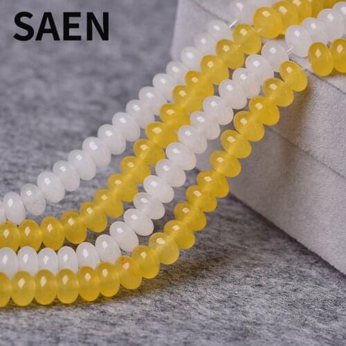 SAEN Natural Oval Shape stone yellow and white Nature Stone Beads For Jewelry Making 4X6mm spacer beads wholesale lots bulk