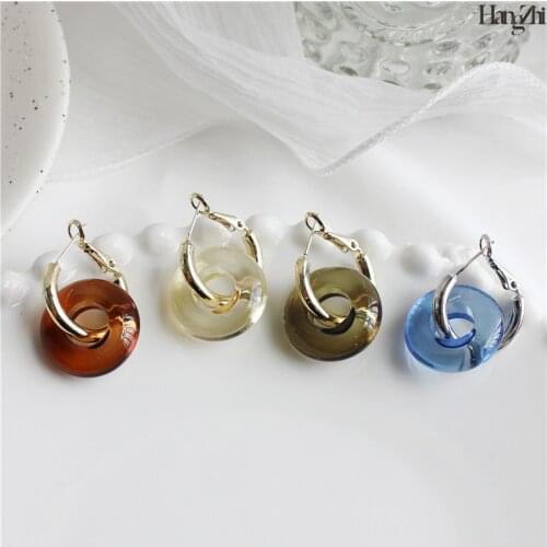 HANGZHI 2020 New Retro Colorful Transparent Resin Hoop Earrings Geometric Round Earrings For Women Girls Party Jewelry