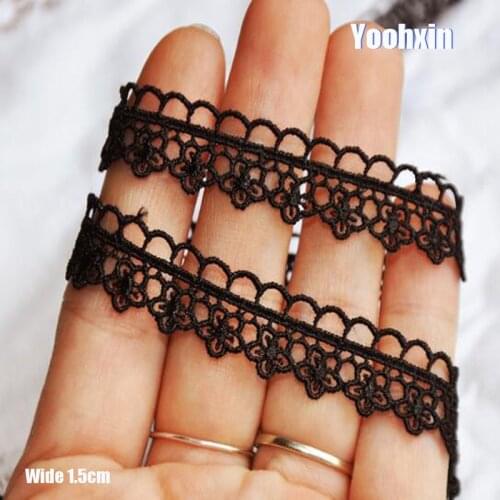 1.5CM Wide Fashion black Embroidery flower lace fabric trim ribbon DIY sewing applique collar fringe wedding dress guipure decor