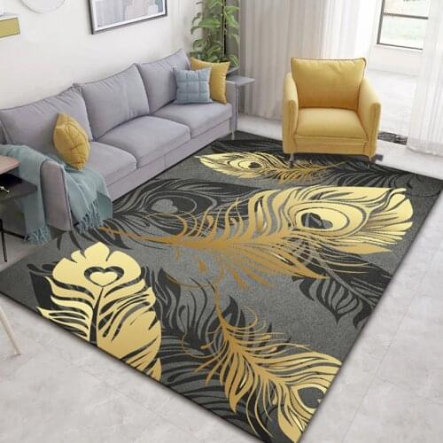 Modern light luxury gold feather carpet living room table rug Nordic kids bedroom large rugs sofa parlor hallway home floor mat