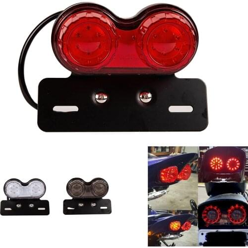 12V Universal Motorcycle Signal Lights Twin Dual Motorbike Taillight Rear Lamp Twin Light License Plat LED Integrated Tail Light