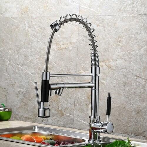 Vertical Copper Kitchen Faucet Vegetable Basin Cool hot Mixed Multi function Rotary Spring