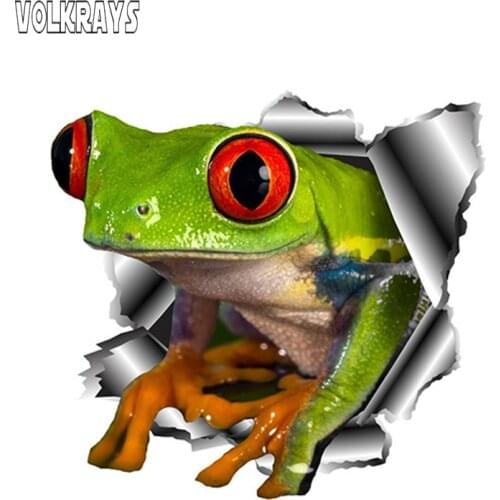 Volkrays 3D Frog Car Stickers Torn Metal Car Hood Decal Reflective Sticker Funny Animal Automobile Accessories PVC,13cm*12cm