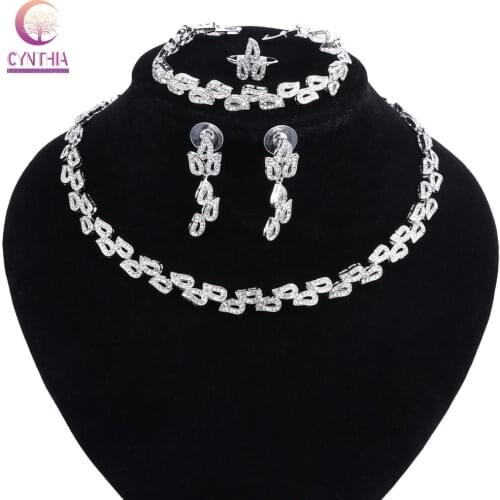 High Quality Crystal Wedding Bridal Jewelry Sets Silver Color Rhinestone Wedding Jewelry Necklace Sets for Women
