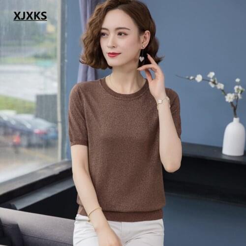 Женские однотонные футболки XJXKS China At AliExpress