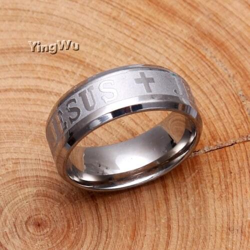 YingWu Retro Style Steel Ring Men Cool Punk Stainless Steel Fashion Jesus Cross Ring Jewelry China Cheap 30pcs