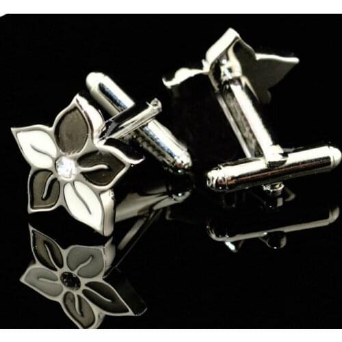 Free shipping Flower Cufflinks black color crystal design hotsale copper material cufflinks whoelsale&retail