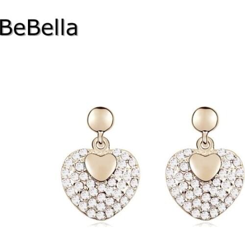 BeBella heart love drop earrings with original Czech crystals brand fashion jewelry for women girlfriend girl Wedding gift
