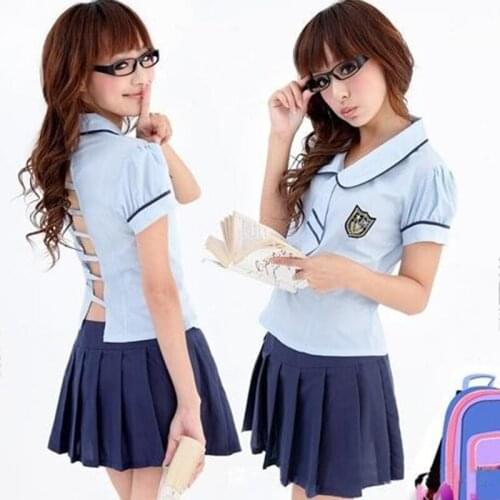 Funny 2Pcs Set Sexy Students School Girls Cosplay Uniform Role Play Women Cosplay Party Clothing Adults Halloween Academy Gift