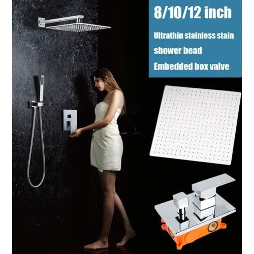 2 ways wall mounted rainfall shower set bathroom bath shower faucet valve 8 / 10 / 12 inch shower head chrome with embedded box