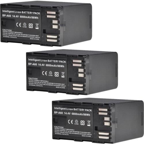 3PCS 6800mAh 14.4V BPA60 BP-A60 Battery for Canon EOS C200 C200B C220B C300 MK II BP-A30 BP-A90