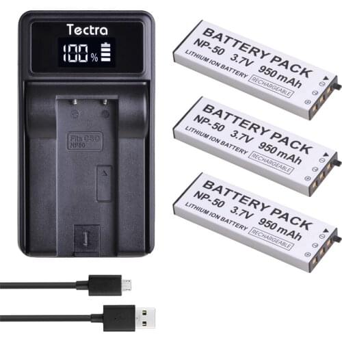 3PCS 950mAh NP-50 NP50 Battery for Casio Exilim EX-V7, EX-V7R, EX-V8, EX-V8SR cameras +LED USB Charger