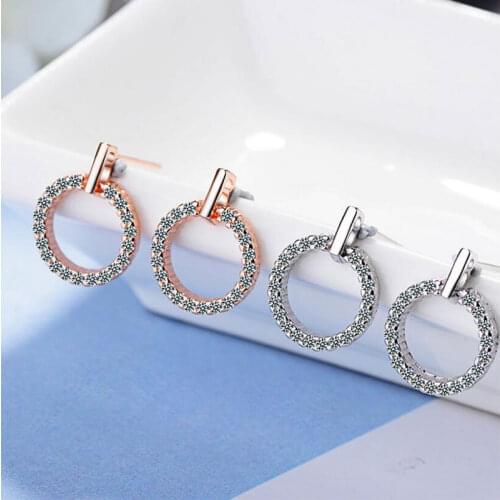 ANENJERY 925 Sterling Silver Earrings oorbellen Mosaic CZ Zircon Circle Stud Earrings For Women boucles d'oreilles S-E407