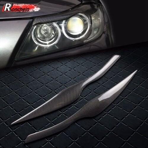RONCHEIN Car Headlight Eyebrows Carbon Fiber Headlamp Eyelids Stickers for BMW 3 Series E90 E91 2006-2012 Cover Accessories