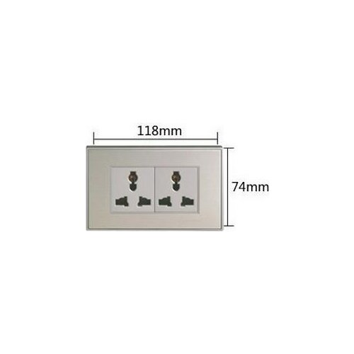 Free Shipping New Metal Panel AC110-260V 10A Sliver Wall Socket 2Gang Universal Wall Mounted Socket 118 Style Wall Plug